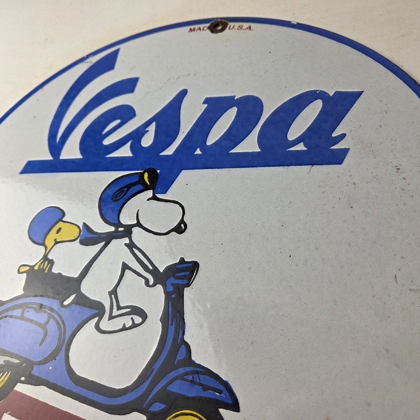 Vintage Vespa Sign - Snoopy Gas Service Station Porcelain Advertising Sign - Image 12