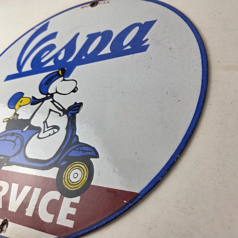 Vintage Vespa Sign - Snoopy Gas Service Station Porcelain Advertising Sign - Image 13
