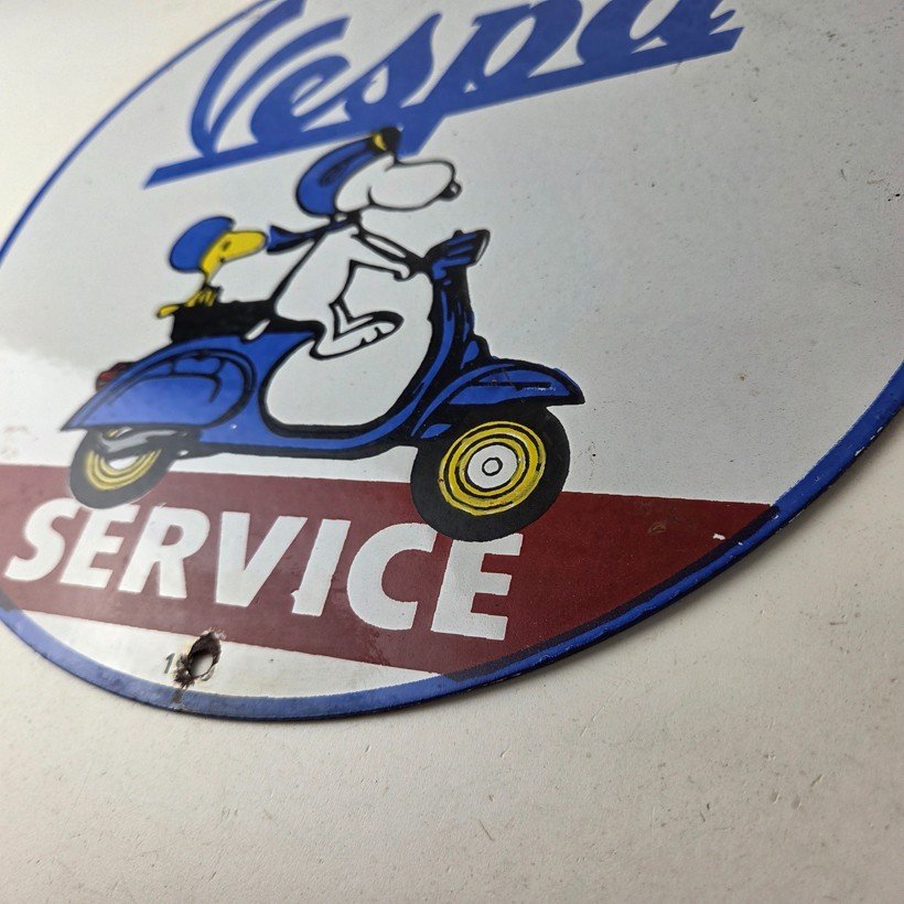 Vintage Vespa Sign - Snoopy Gas Service Station Porcelain Advertising Sign - Image 14