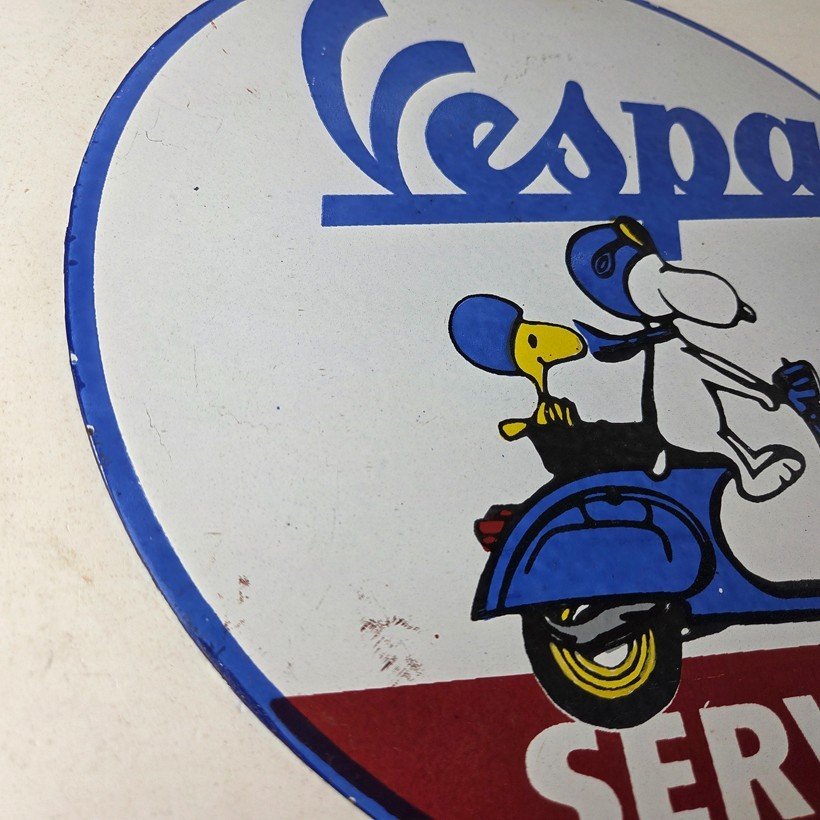 Vintage Vespa Sign - Snoopy Gas Service Station Porcelain Advertising Sign - Image 6