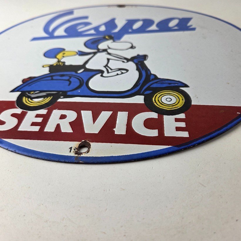 Vintage Vespa Sign - Snoopy Gas Service Station Porcelain Advertising Sign - Image 10