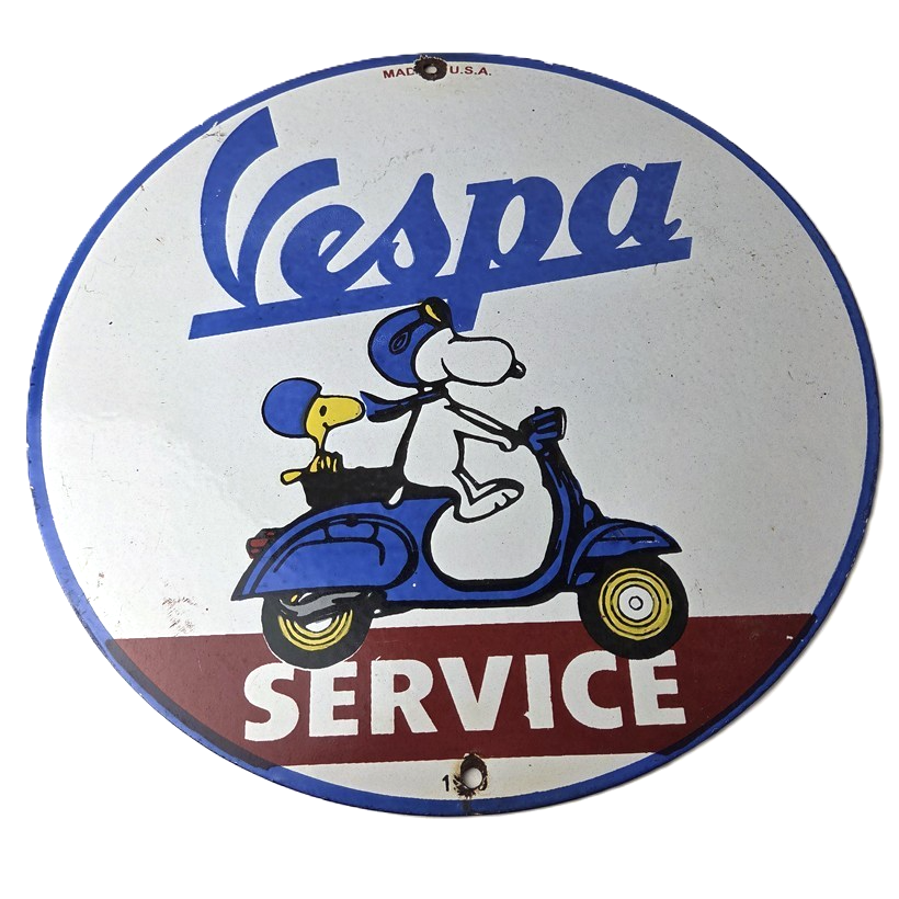 Vintage Vespa Sign - Snoopy Gas Service Station Porcelain Advertising Sign
