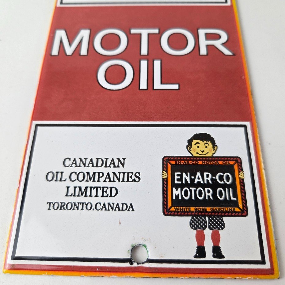 Vintage White Rose Gasoline Sign - ENARCO Canada Service Station Gas Pump Sign - Image 4