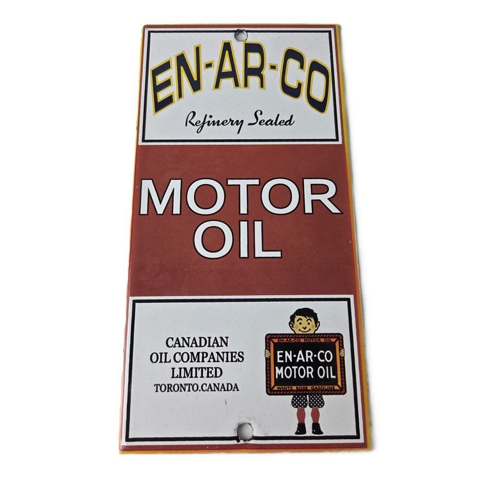 Vintage White Rose Gasoline Sign - ENARCO Canada Service Station Gas Pump Sign