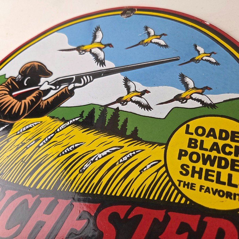 Vintage Winchester Porcelain Sign - Powder Shot Gun Shells Gas Pump Sign - Image 12