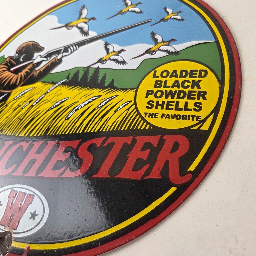 Vintage Winchester Porcelain Sign - Powder Shot Gun Shells Gas Pump Sign - Image 13