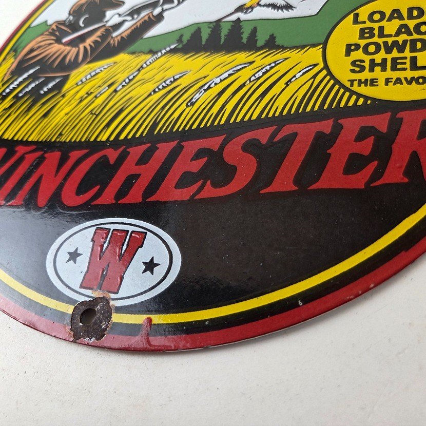 Vintage Winchester Porcelain Sign - Powder Shot Gun Shells Gas Pump Sign - Image 14