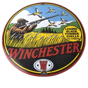 Vintage Winchester Porcelain Sign - Powder Shot Gun Shells Gas Pump Sign