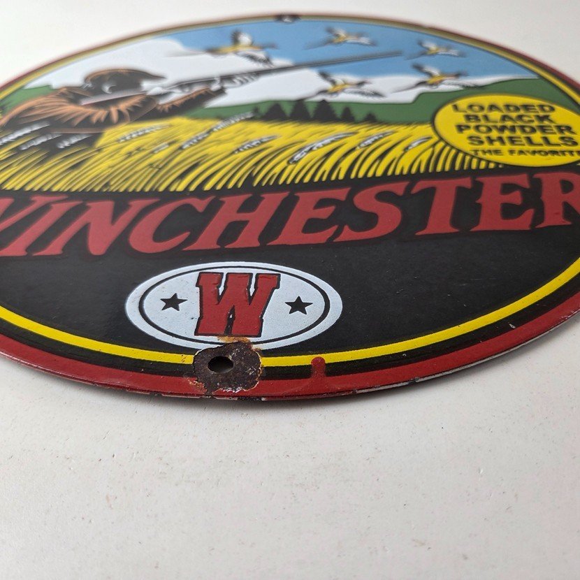 Vintage Winchester Porcelain Sign - Powder Shot Gun Shells Gas Pump Sign - Image 10