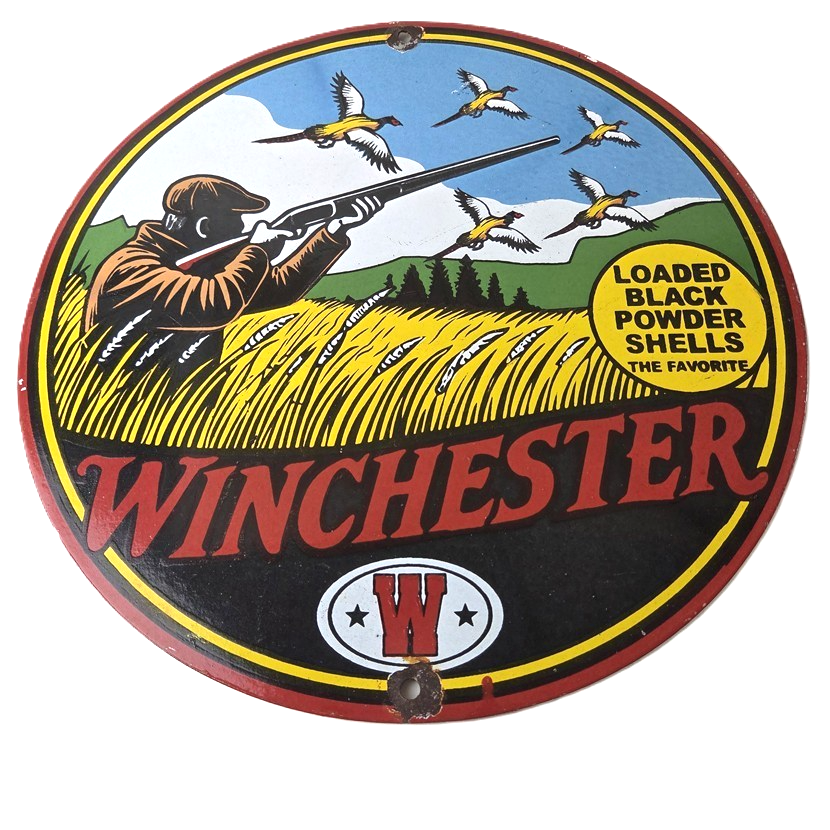 Vintage Winchester Porcelain Sign - Powder Shot Gun Shells Gas Pump Sign