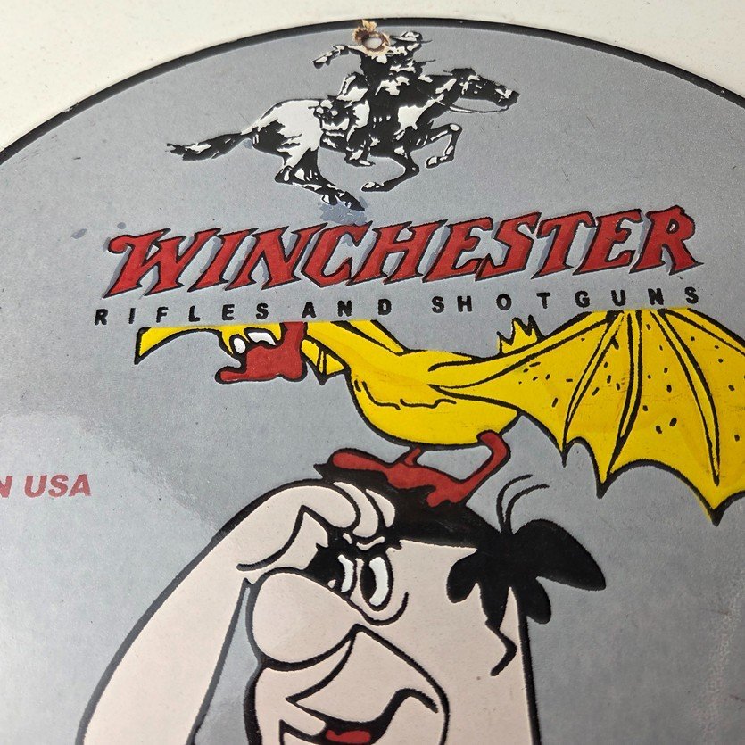 Vintage Winchester Porcelain Sign - Rifles Firearms Hunt Gas Service Pump Sign - Image 3