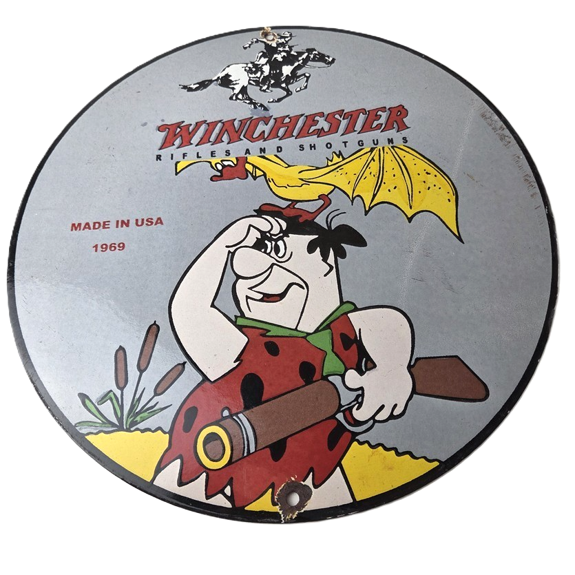 Vintage Winchester Porcelain Sign - Rifles Firearms Hunt Gas Service Pump Sign