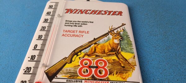 Vintage Winchester Porcelain Sign Rifles Gas Pump Ad Thermometer Sign 305751863203 11