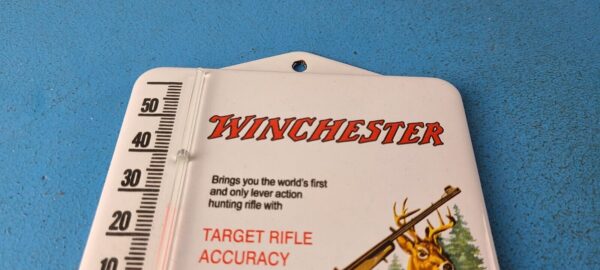 Vintage Winchester Porcelain Sign Rifles Gas Pump Ad Thermometer Sign 305751863203 12