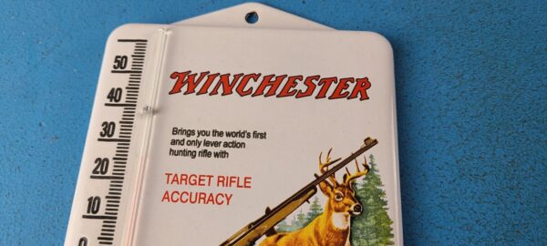 Vintage Winchester Porcelain Sign Rifles Gas Pump Ad Thermometer Sign 305751863203 2