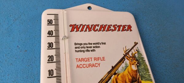 Vintage Winchester Porcelain Sign Rifles Gas Pump Ad Thermometer Sign 305751863203 4