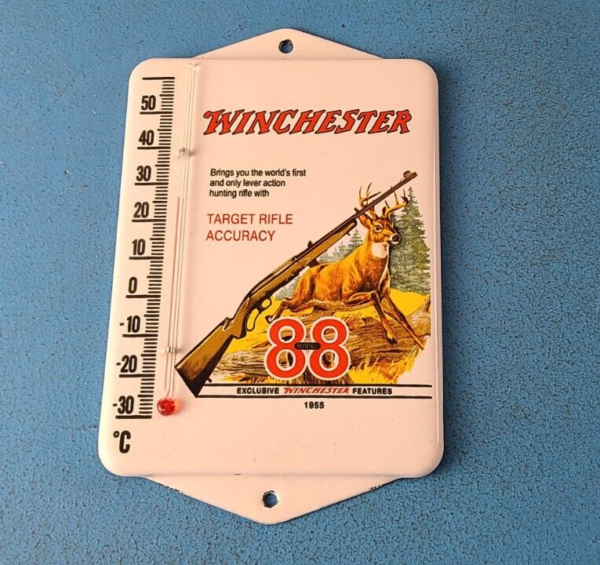 Vintage Winchester Porcelain Sign Rifles Gas Pump Ad Thermometer Sign 305751863203