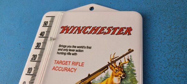 Vintage Winchester Porcelain Sign Rifles Gas Pump Ad Thermometer Sign 305751863203 7