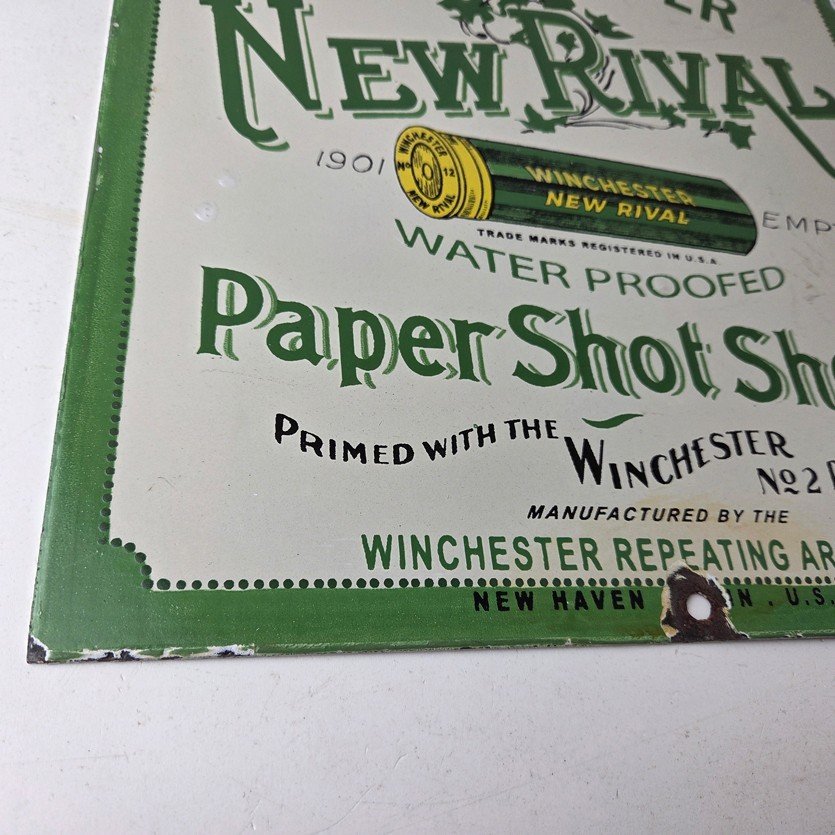 Vintage Winchester Porcelain Sign - Shot Gun Shells New Rival Advertise Gas Sign - Image 11
