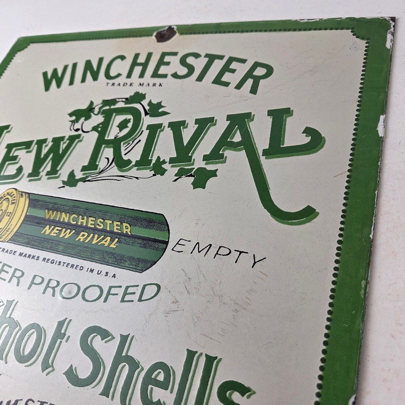 Vintage Winchester Porcelain Sign - Shot Gun Shells New Rival Advertise Gas Sign - Image 12