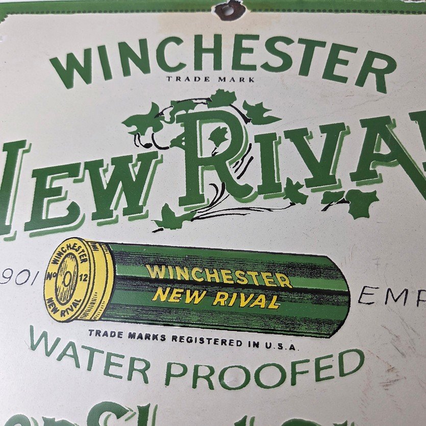 Vintage Winchester Porcelain Sign - Shot Gun Shells New Rival Advertise Gas Sign - Image 3