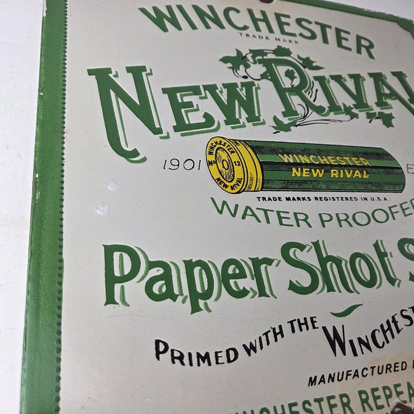 Vintage Winchester Porcelain Sign - Shot Gun Shells New Rival Advertise Gas Sign - Image 6