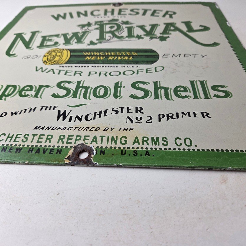 Vintage Winchester Porcelain Sign - Shot Gun Shells New Rival Advertise Gas Sign - Image 10