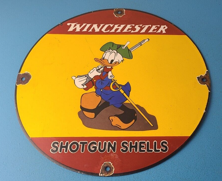 Vintage Winchester Shotgun Sign Ammo Shells Firearms Gas Porcelain Pump Sign 306059808803