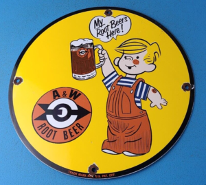 VINTAGE AW PORCELAIN ROOT BEER BEVERAGE SODA POP DENNIS THE MENACE DINER SIGN 305860689984