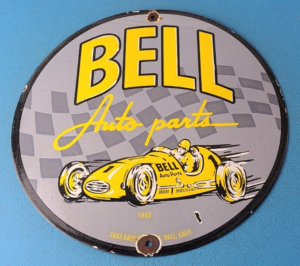 VINTAGE BELL AUTO PARTS PORCELAIN GAS MOTOR OIL SERVICE STATION PUMP PLATE SIGN 305880315804