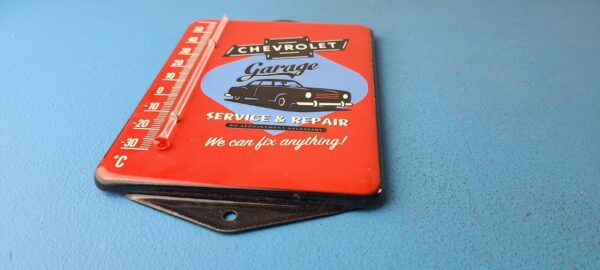 VINTAGE CHEVROLET PORCELAIN GARAGE GAS PUMP AD SALES SIGN ON SERVICE THERMOMETER 305692595294 10