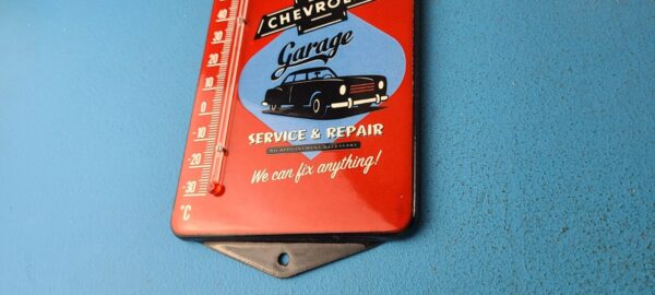 VINTAGE CHEVROLET PORCELAIN GARAGE GAS PUMP AD SALES SIGN ON SERVICE THERMOMETER 305692595294 9