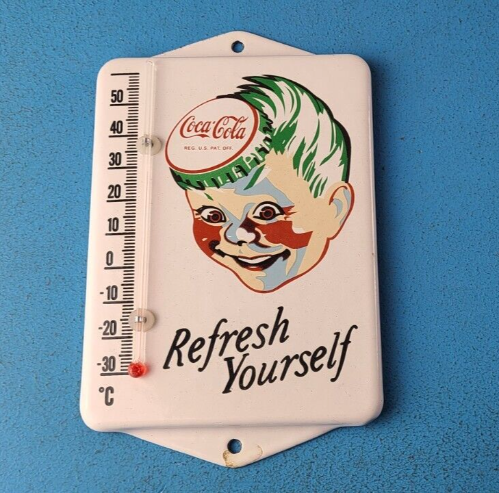 VINTAGE COCA COLA PORCELAIN GAS SODA BOTTLE SODA REFRESH AD SIGN THERMOMETER 306073080824