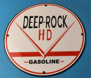 VINTAGE DEEP ROCK GASOLINE PORCELAIN METAL HD GAS OIL PUMP PLATE SERVICE SIGN 305884976584