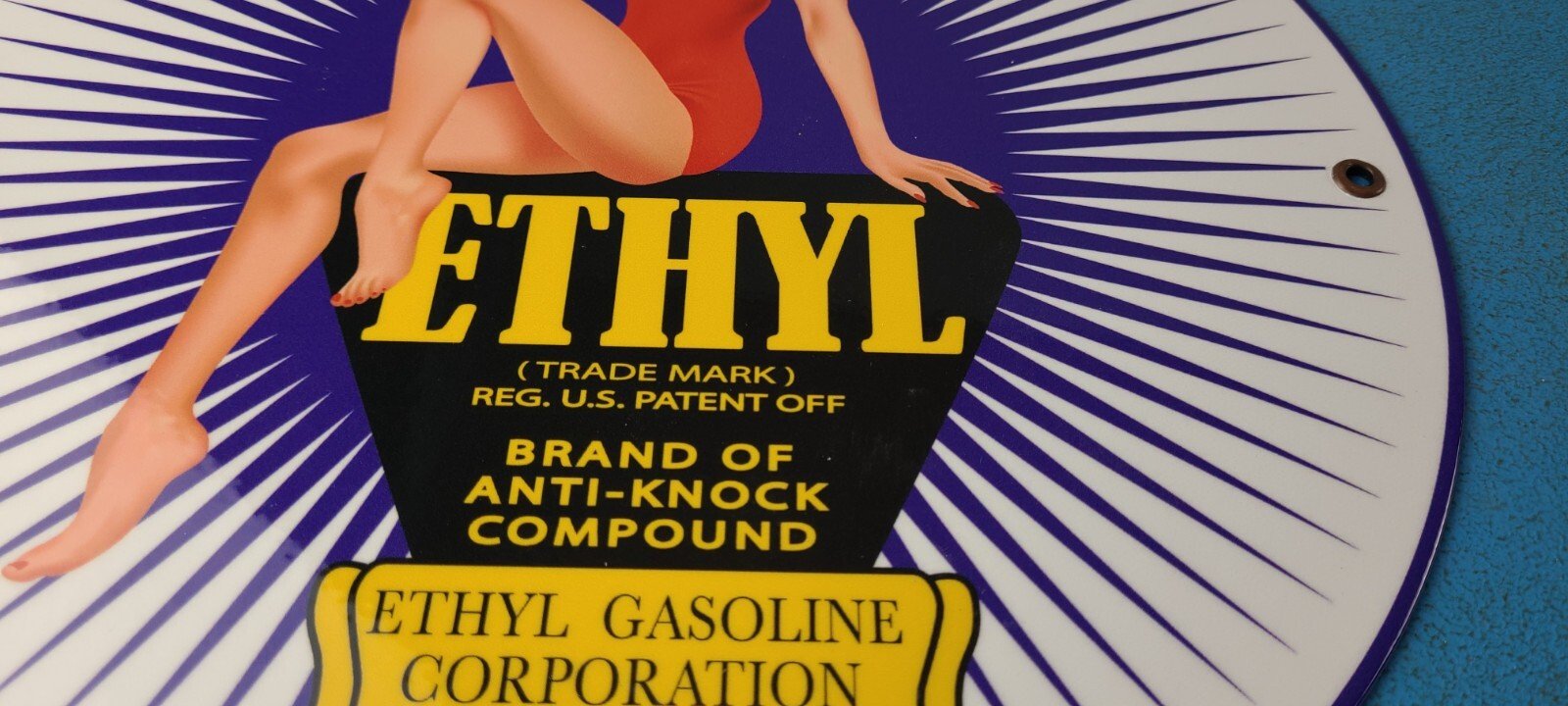 VINTAGE ETHYL GASOLINE PORCELAIN SERVICE STATION GAS PUMP PLATE SIGN - Image 12