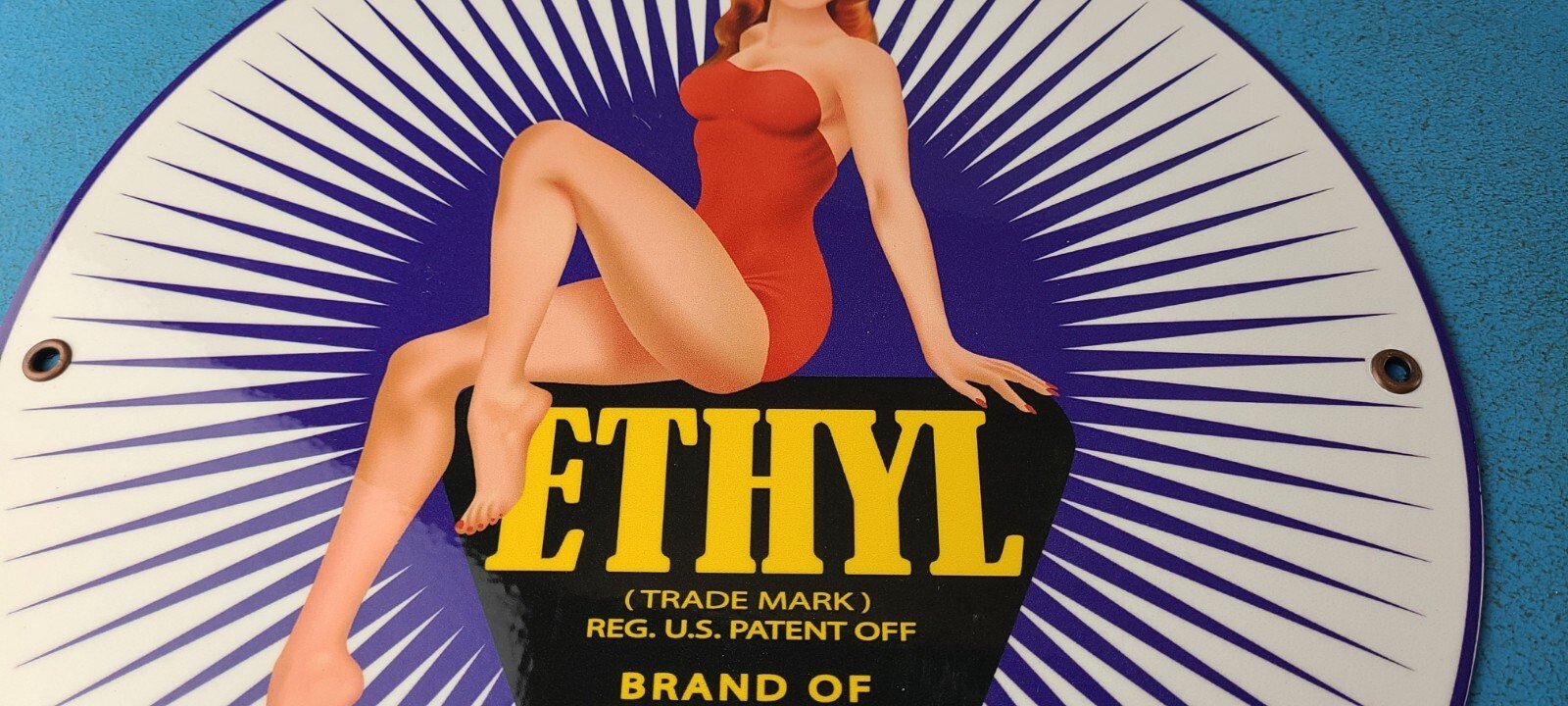 VINTAGE ETHYL GASOLINE PORCELAIN SERVICE STATION GAS PUMP PLATE SIGN - Image 4