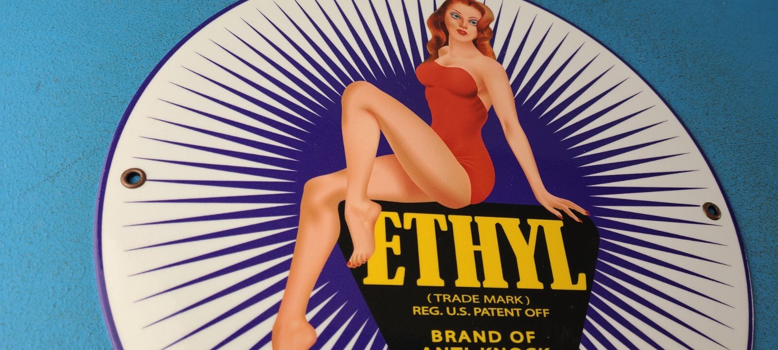 VINTAGE ETHYL GASOLINE PORCELAIN SERVICE STATION GAS PUMP PLATE SIGN - Image 6