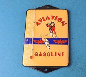 VINTAGE FLYING A GASOLINE PORCELAIN GAS AD SALES SIGN ON SERVICE THERMOMETER 305904235994