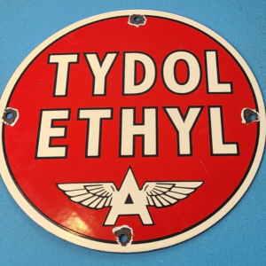VINTAGE FLYING A GASOLINE PORCELAIN GAS TYDOL SERVICE STATION PUMP PLATE SIGN