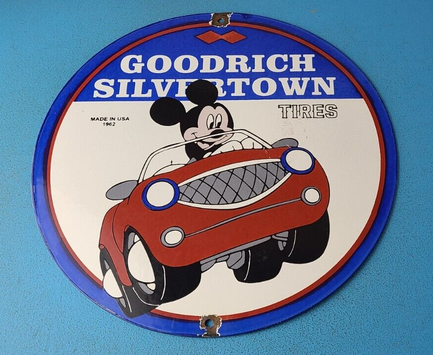 VINTAGE GOODRICH TIRES PORCELAIN MICKEY MOUSE GAS SERVICE STATION PUMP SIGN 305895149294