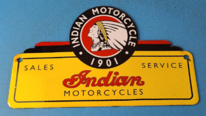 VINTAGE INDIAN MOTORCYCLES PORCELAIN CHIEF SERVICE STATION GAS PUMP PLATE SIGN 305887558474