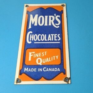 VINTAGE MOIR'S CHOCOLATE PORCELAIN QUALITY GAS PUMP GENERAL STORE CANDY SIGN