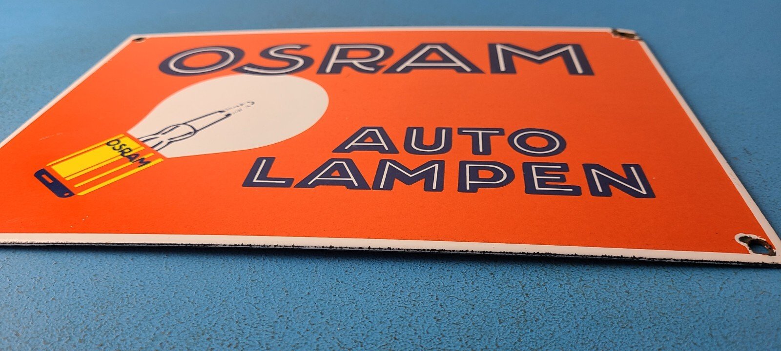 VINTAGE OSRAM PORCELAIN GAS ELECTRIC AUTO LAMPEN GAS SERVICE STATION PUMP SIGN - Image 11
