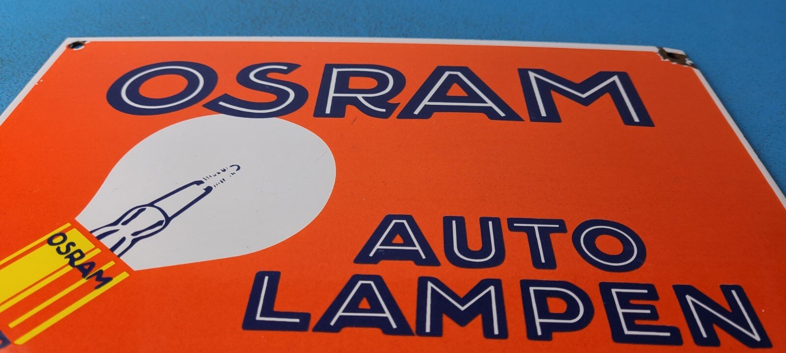 VINTAGE OSRAM PORCELAIN GAS ELECTRIC AUTO LAMPEN GAS SERVICE STATION PUMP SIGN - Image 12