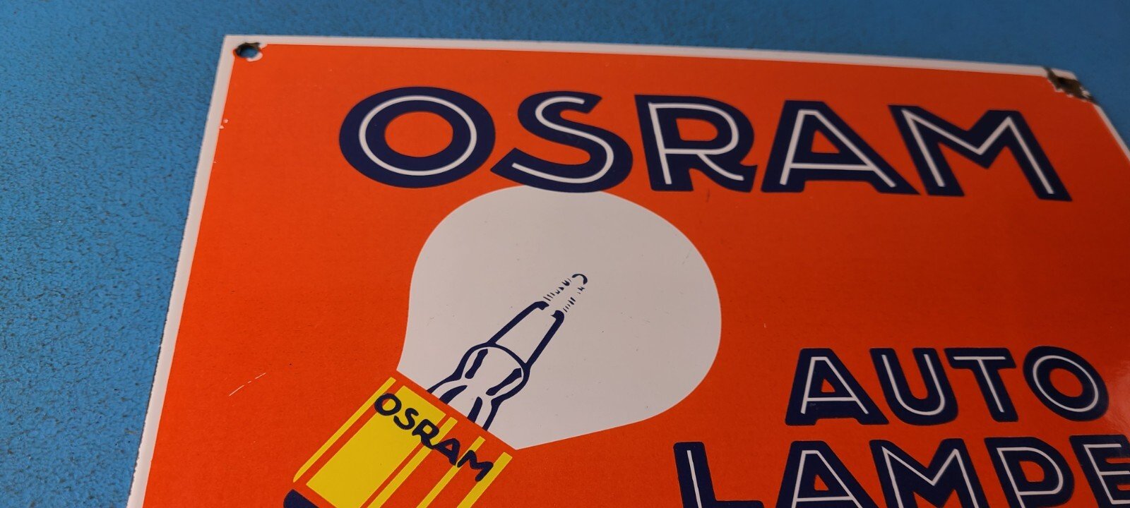 VINTAGE OSRAM PORCELAIN GAS ELECTRIC AUTO LAMPEN GAS SERVICE STATION PUMP SIGN - Image 6