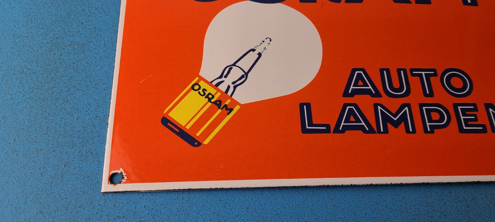 VINTAGE OSRAM PORCELAIN GAS ELECTRIC AUTO LAMPEN GAS SERVICE STATION PUMP SIGN - Image 7