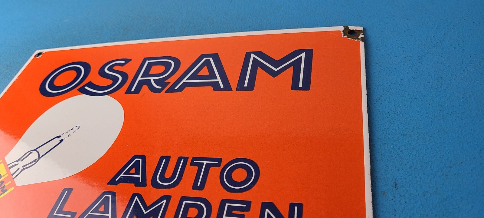 VINTAGE OSRAM PORCELAIN GAS ELECTRIC AUTO LAMPEN GAS SERVICE STATION PUMP SIGN - Image 9