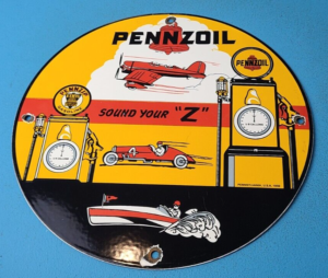 VINTAGE PENNZOIL GASOLINE PORCELAIN SOUND YOUR Z GAS SERVICE STATION PUMP SIGN 305904235454