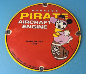 VINTAGE PIRATE AIRCRAFT ENGINES PORCELAIN MINNIE MOUSE GAS SERVICE SALES SIGN 305884974404