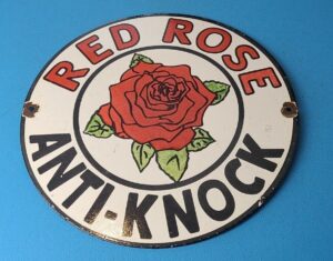 VINTAGE RED ROSE GASOLINE PORCELAIN ANTI KNOCK GAS OIL SERVICE STATION PUMP SIGN 305860692164